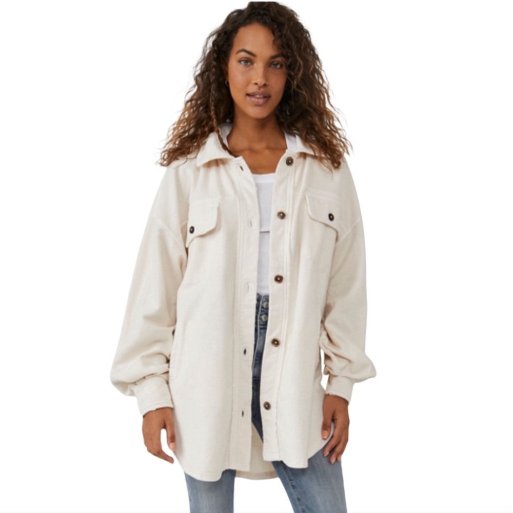FREE PEOPLE Ruby Flannel Jacket Shacket Shirt Ivory Button Up Womens Size Small